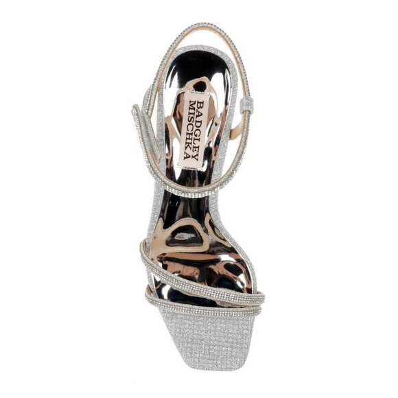 BADGLEY Mischka "Unity" Silver Wedge Sandals Sz 7.5 Embellished Stones - Picture 6 of 6